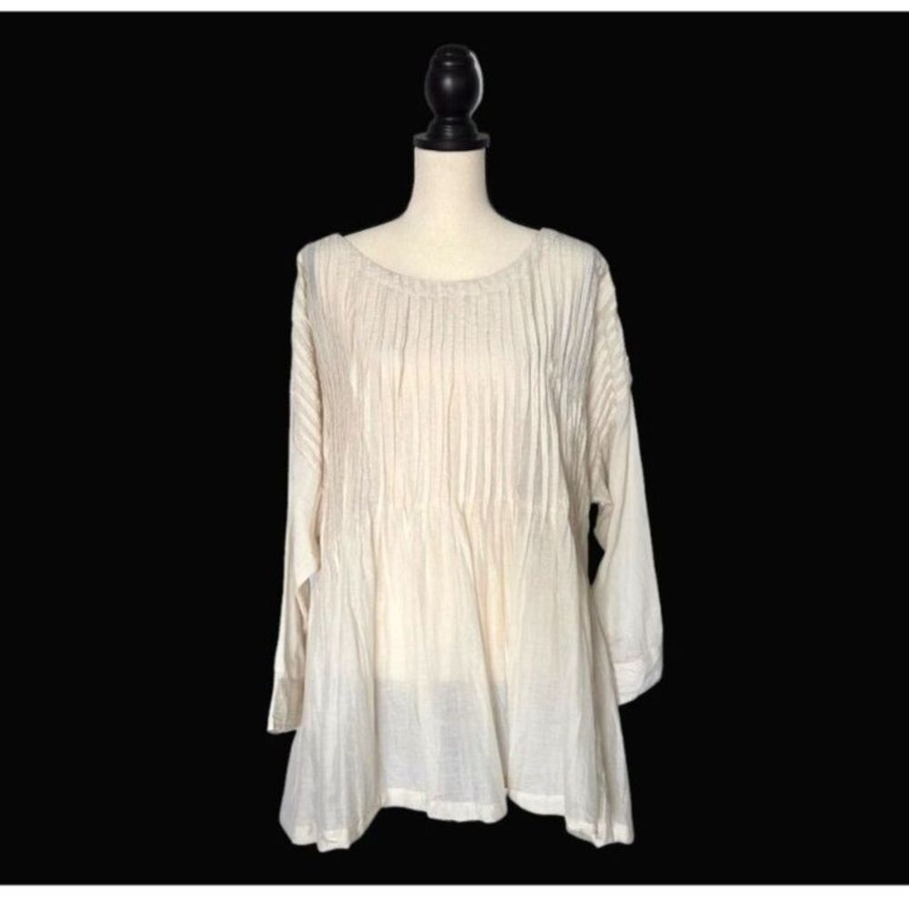 Paper Lace Silk Cotton Pintuck Pleated Tunic Blouse OS Cream Boho Lagenlook